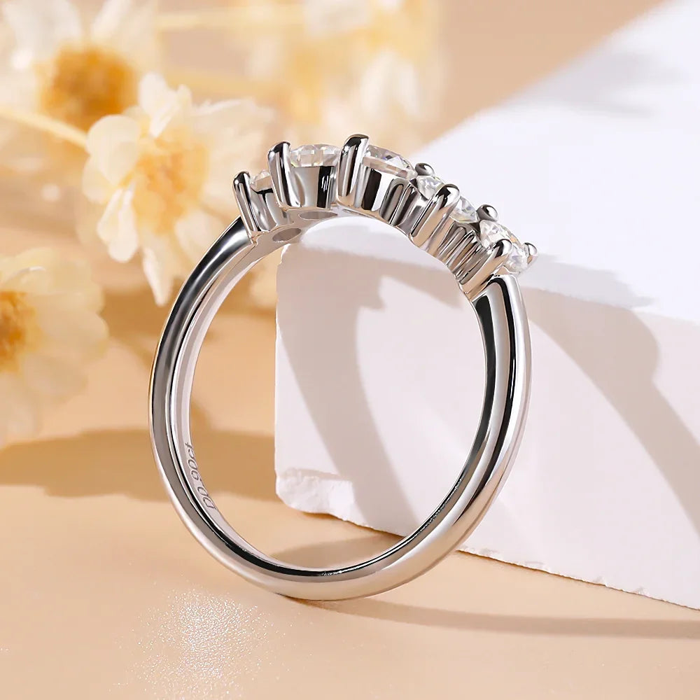 Love Half Eternity Moissanite Curved Wedding Band Ring