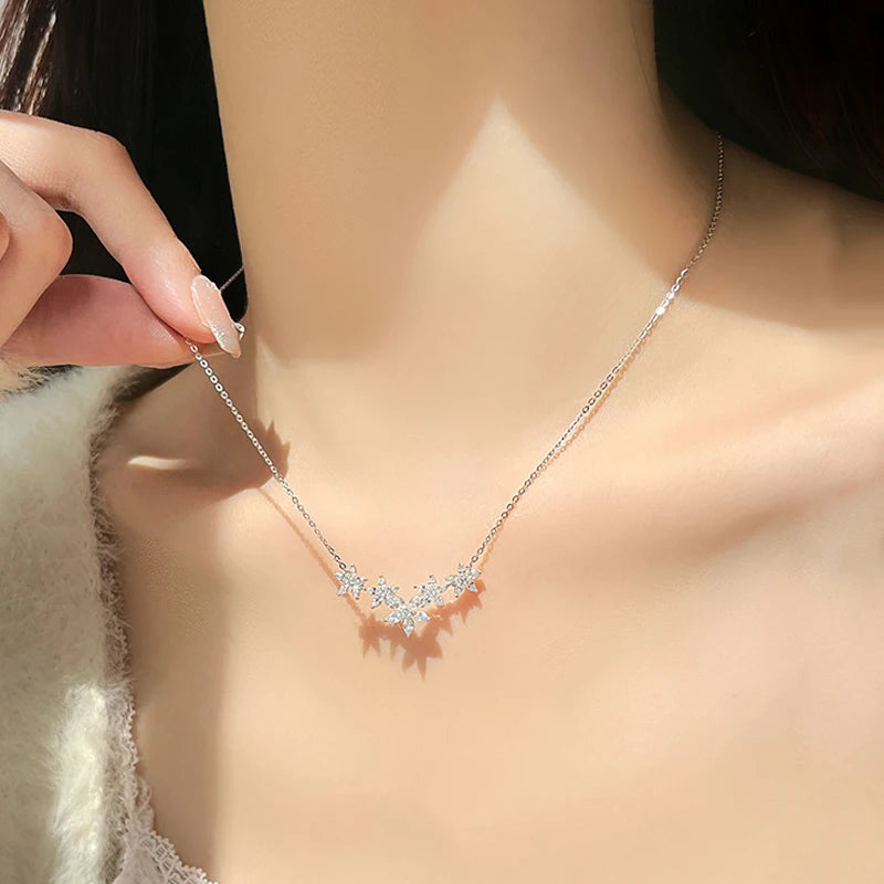 Exquisite Moissanite Diamond Flower Pendant Necklaces