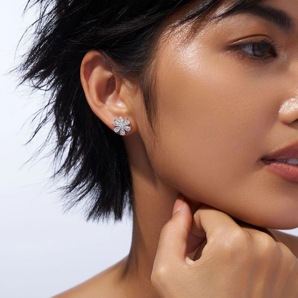 Flower Ear Moissanite Stud Earrings