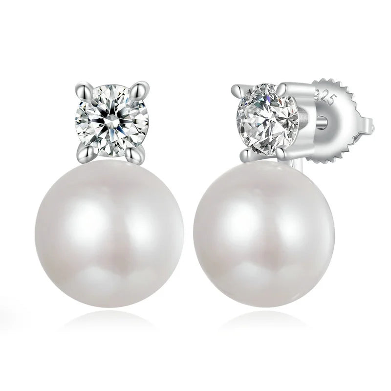 Moissanite Pearl Stud Earrings