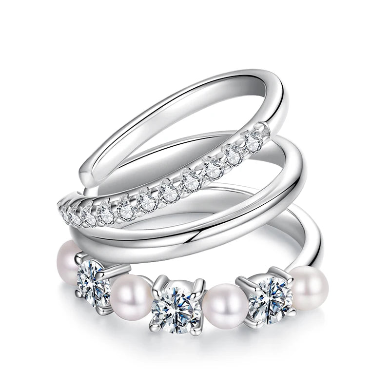 Mono 3-layered Moissanite Ear Cuff Pearl Ear Clip