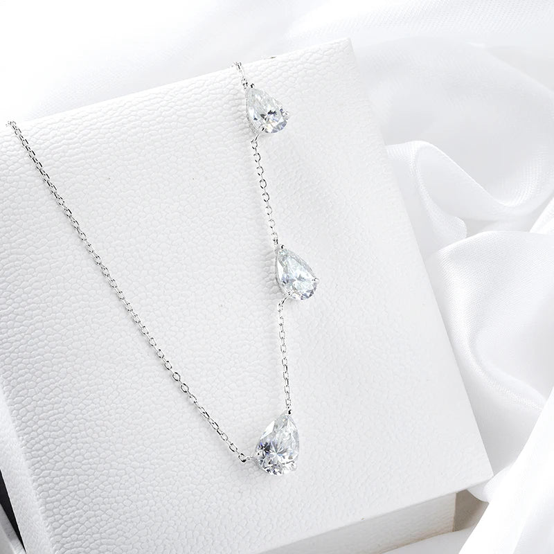 3 Gems Pear Cut Moissanite Necklace
