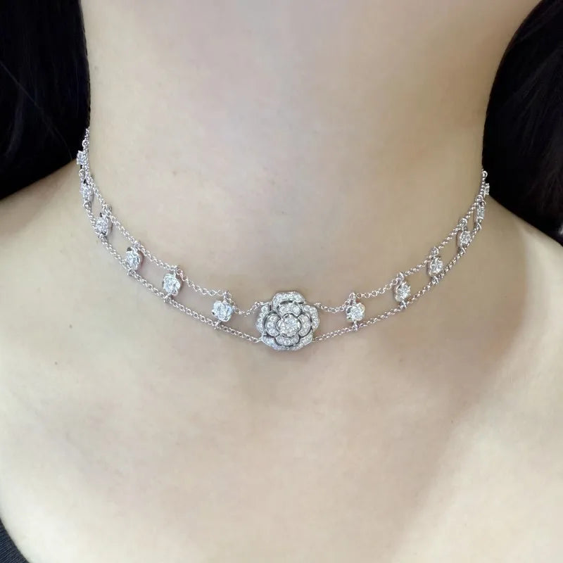 Cloud Camellia Flower Moissanite Diamond Necklace