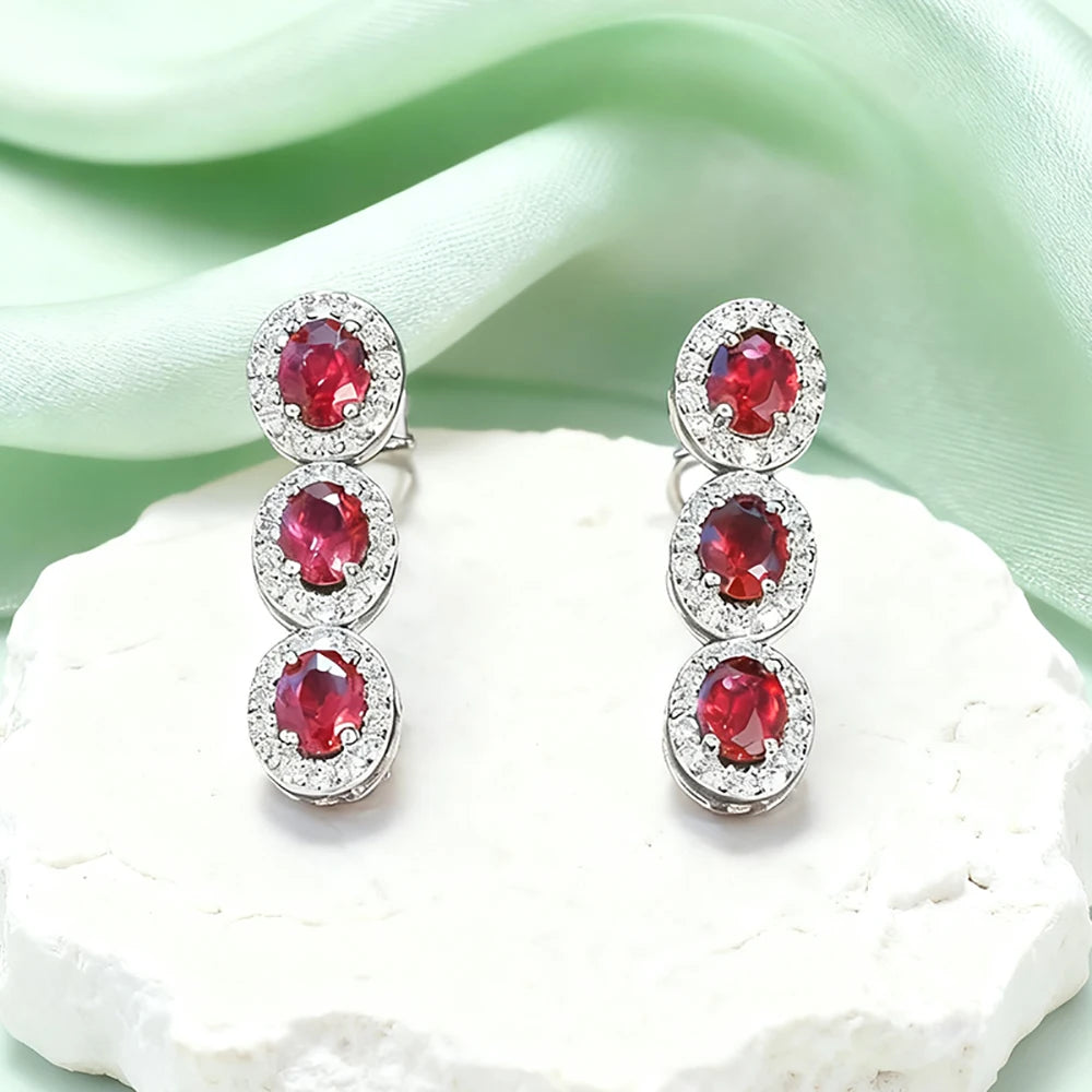 Oval Cut Ruby Gemstone Drop Earrings