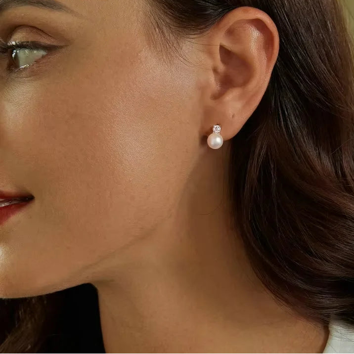 Moissanite Pearl Stud Earrings
