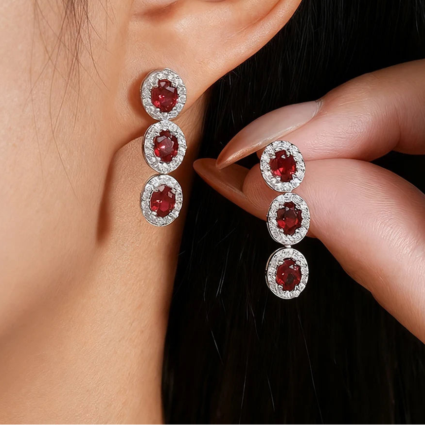 Oval Cut Ruby Gemstone Drop Earrings