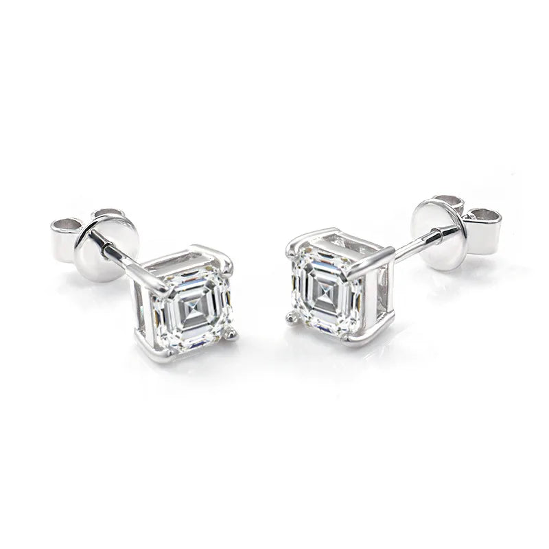 Asscher Cut moissanite Stud Earrings