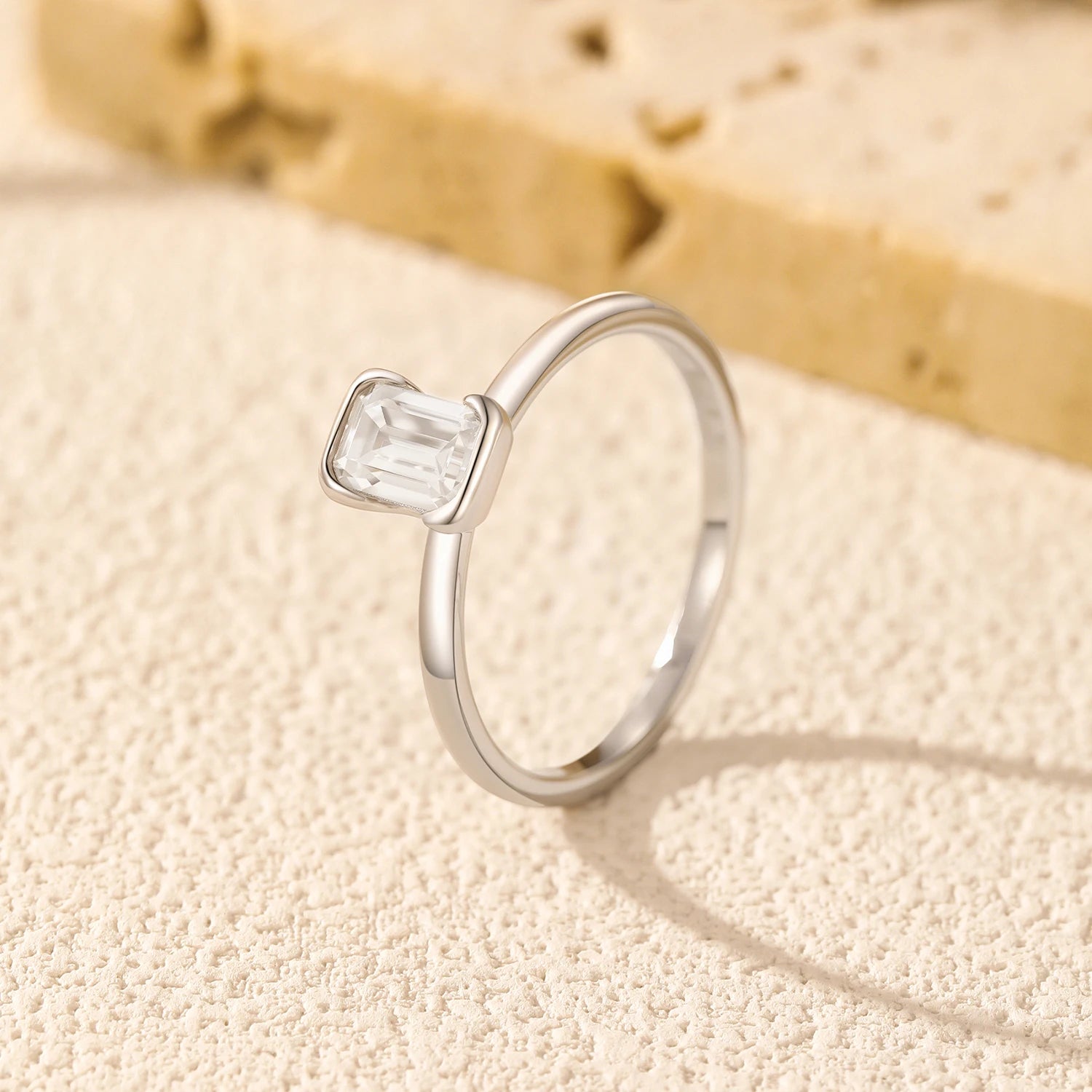 Rectangle Emerald Cut Moissanite Ring