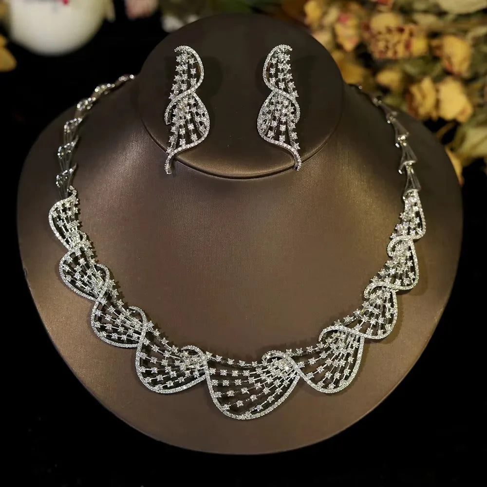 Cubic Zirconia Circular Necklace & Earring