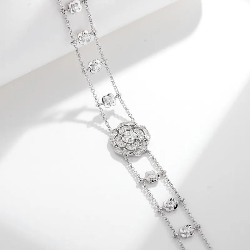 Cloud Camellia Flower Moissanite Diamond Necklace