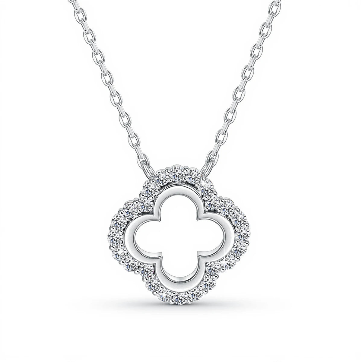 Four Leaf Clover Necklace With Stones  Pendant