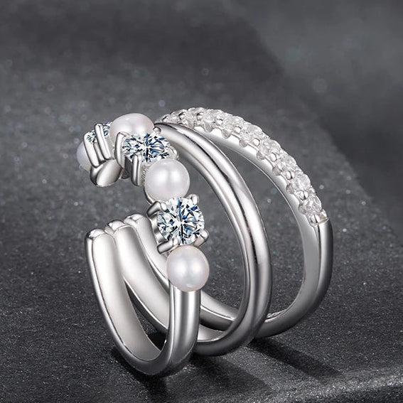Mono 3-layered Moissanite Ear Cuff Pearl Ear Clip