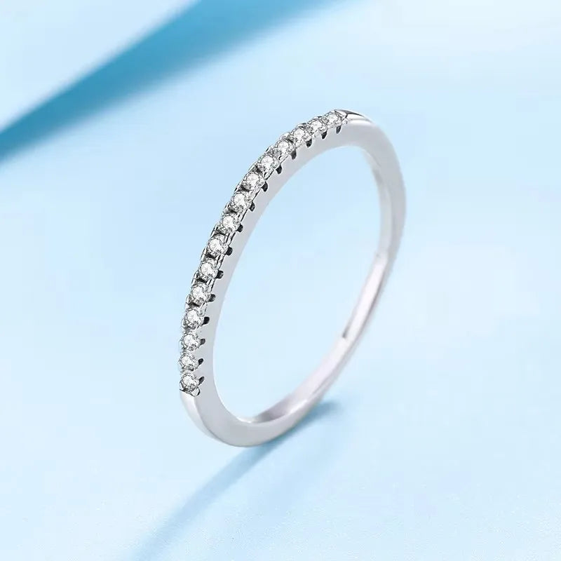 Sterling Silver with White Gold Plated Moissanite Lab Diamond Eternity Band Rings