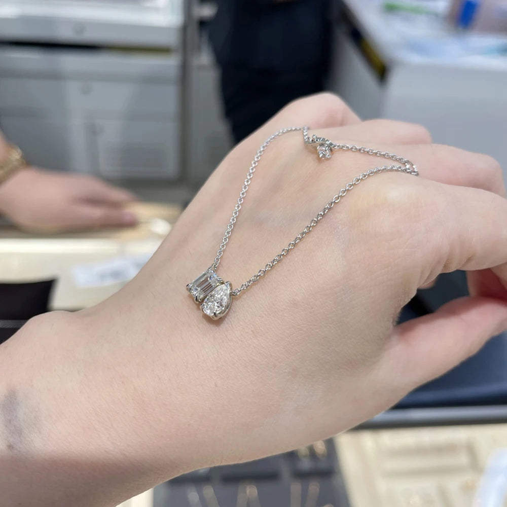 Emerald Pear Cut Moissanite Diamond Pendant Necklace