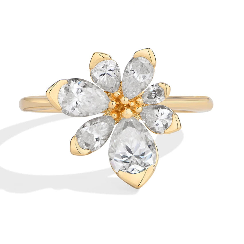 Flowers Moissanite Pear-cut Classical Band Ring