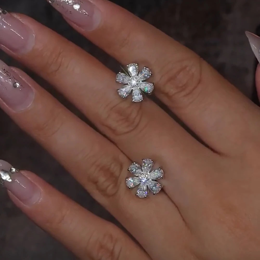 Flower Ear Moissanite Stud Earrings