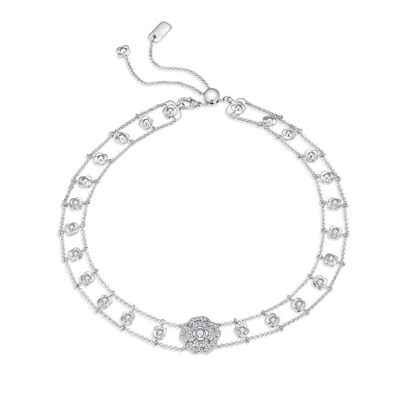 Cloud Camellia Flower Moissanite Diamond Necklace