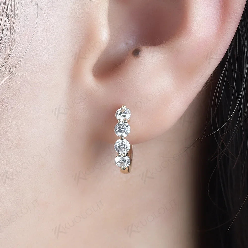 Clip Hoop Earrings Moissanite Round Cut