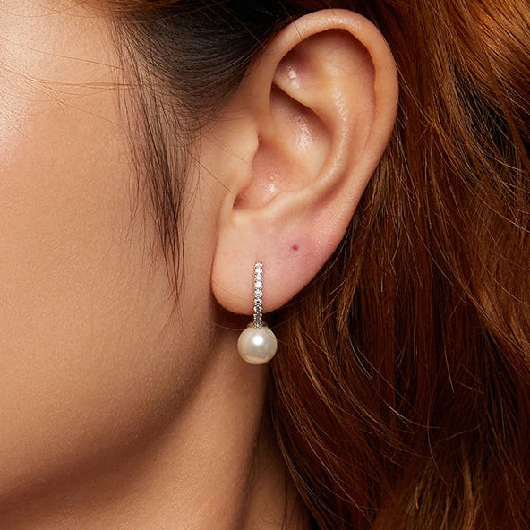 Silver Moissanite Hoop Earrings with Pearl