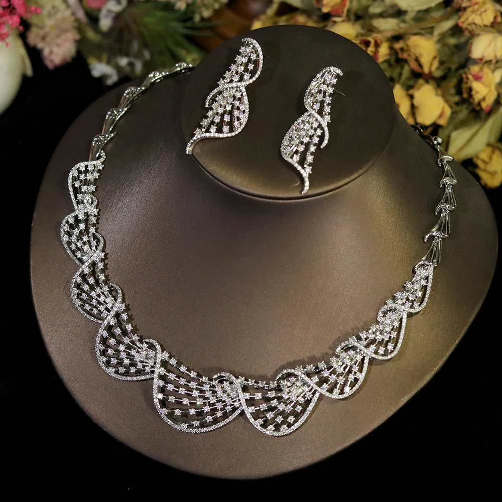 Cubic Zirconia Circular Necklace & Earring
