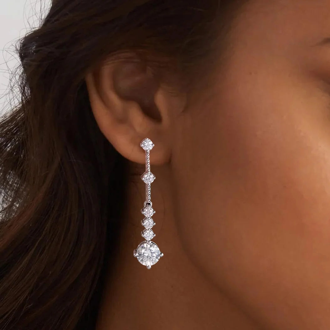 Full Moissanite Sterling Silver Lab Diamond Long Dangle Earring