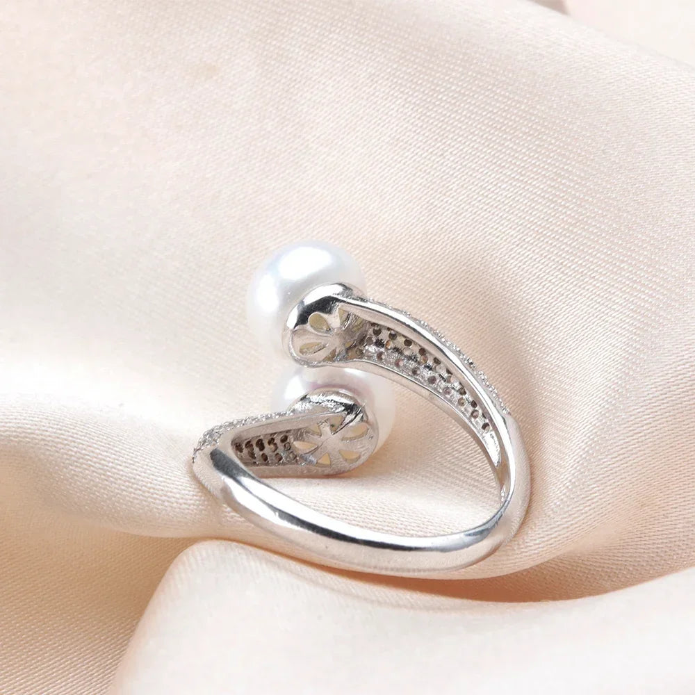 New Double Pearl Adjustable  Pearl Ring