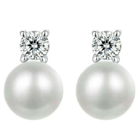 Moissanite Pearl Stud Earrings
