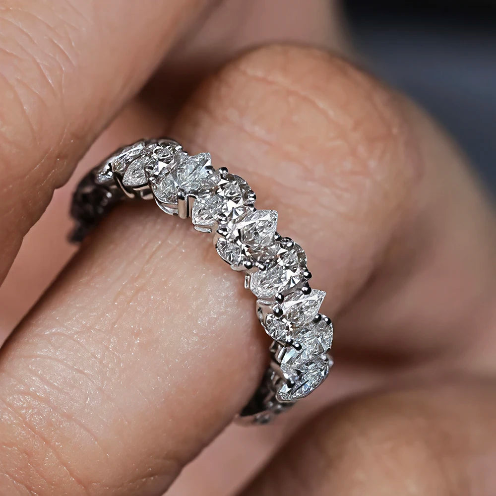 Pear Cut Full Moissanite Rings