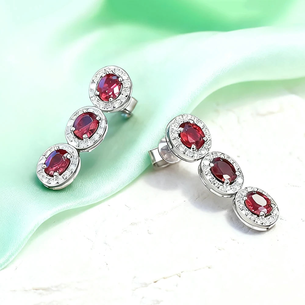 Oval Cut Ruby Gemstone Drop Earrings