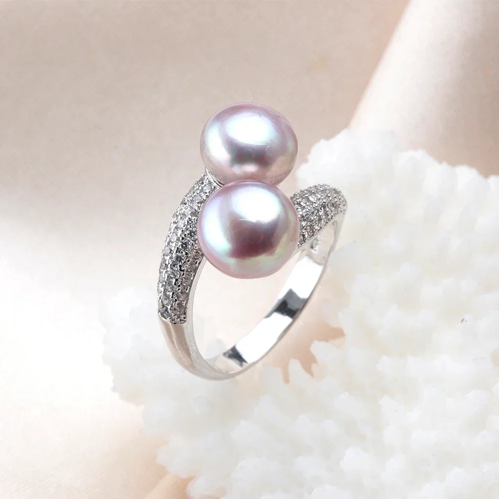 New Double Pearl Adjustable  Pearl Ring