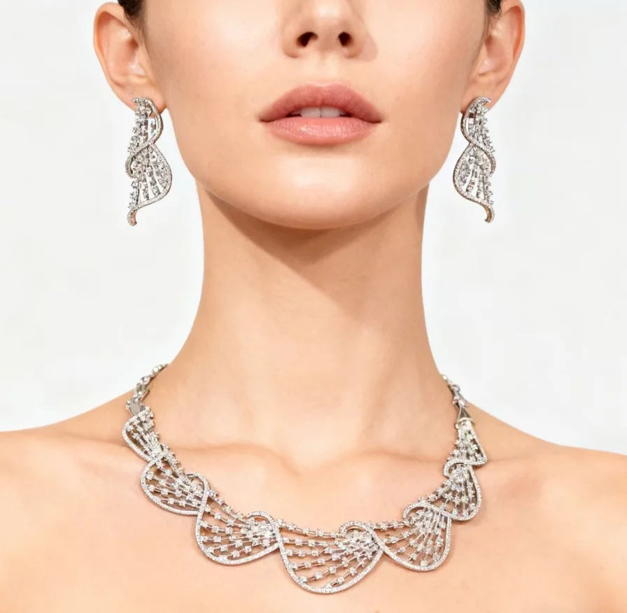 Cubic Zirconia Circular Necklace & Earring