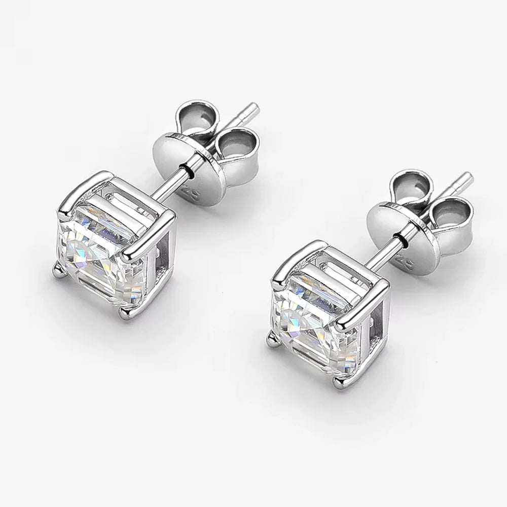 Asscher Cut moissanite Stud Earrings