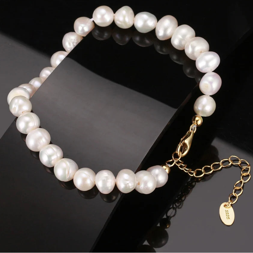 Gold Rice Pearl Chain Bracelet