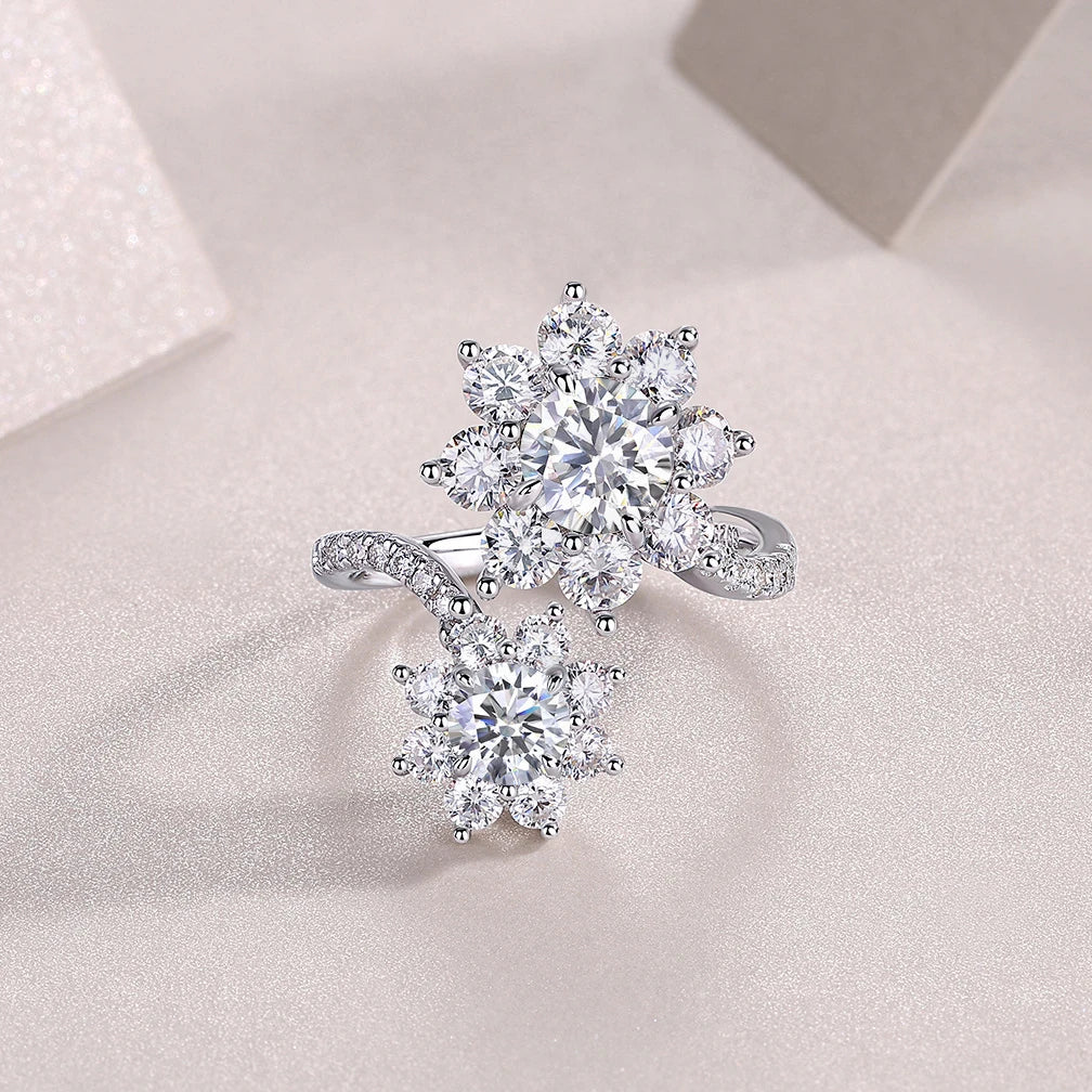 Double Sun Flowers Adjustable Moissanite Rings