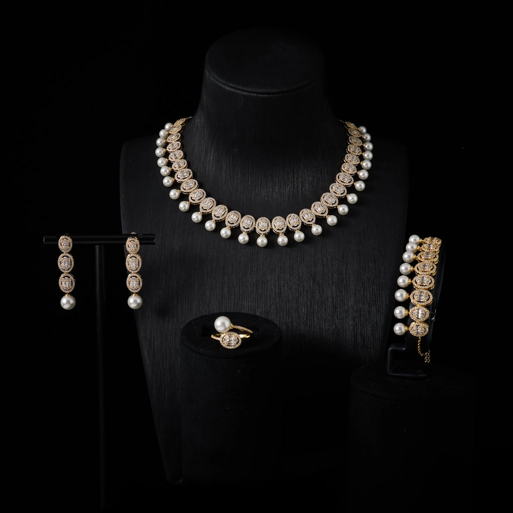 Bridal Pearl Tassel  Necklace Earring  Set